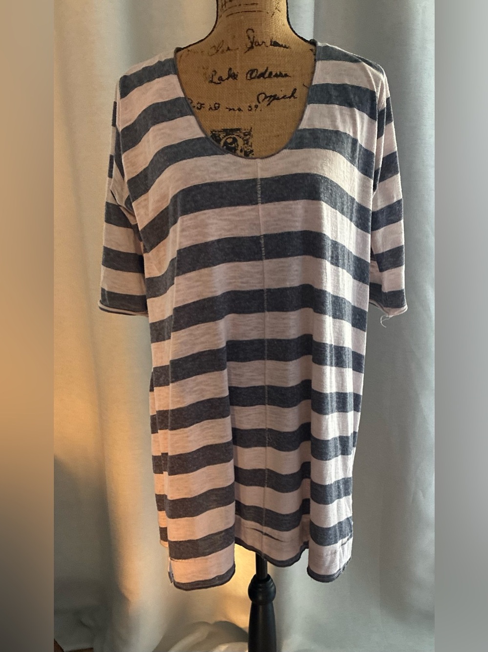 We The Free Grey and cream Striped Scoop Neck Tunic